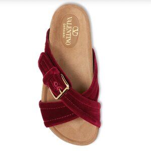 VALENTINO GARAVANI Fussfriend Velvet Slide Sandal 30mm In Cherry
